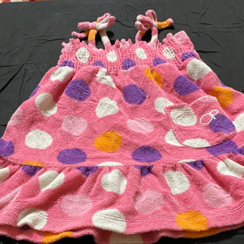 OP GIRLS Pink Polka Dot Swim Coverup with White, Purple & Orange Dots